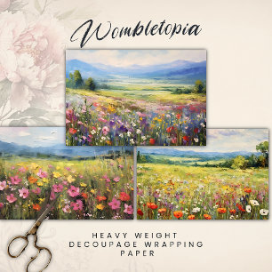Colorful Floral Landscapes Oil Painting Decoupage Wrapping Paper Sheets