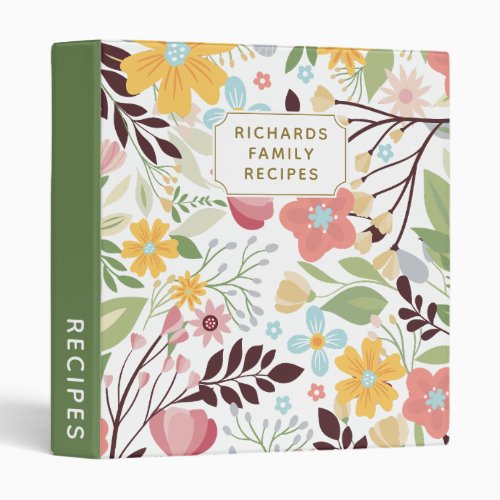 Colorful Floral Leaves Cookbook Family Recipe 3 Ring Binder