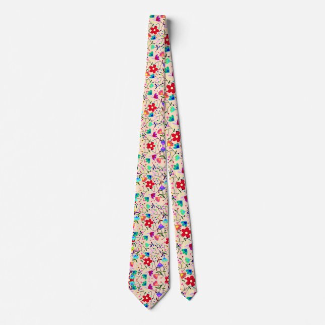 Colorful Floral Leaves Foliage Design Neck Tie (Front)