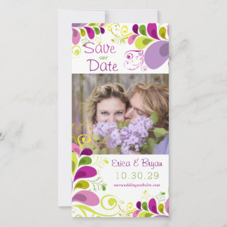 Colorful Floral Leaves Save The Date Photo Card