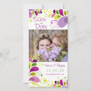 Colorful Floral Leaves Save The Date Photo Card by fatfatin_design at Zazzle