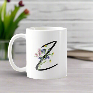 Colorful Floral Letter "Z" Black Typography Coffee Mug