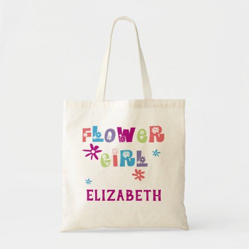 Colorful Floral Letters Personalized Flower Girl Tote Bag
