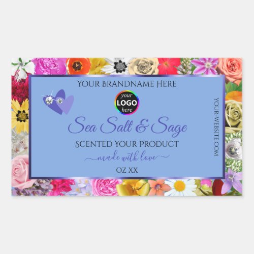 Colorful Floral Light Blue Product Labels Add Logo