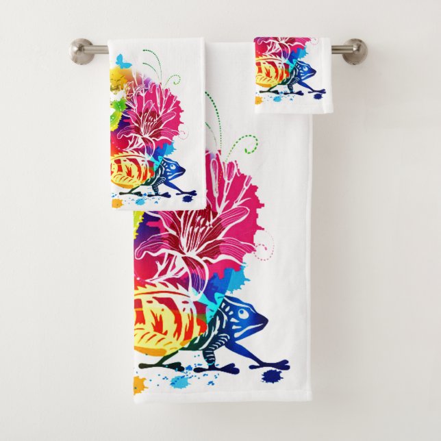 Colorful floral lizard  bath towel set (Insitu)