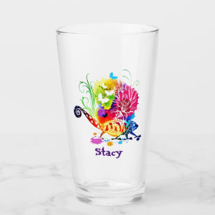 Colorful floral lizard glass