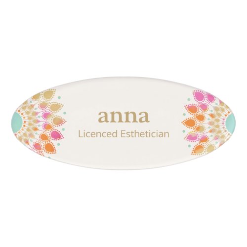 Colorful Floral  Lotus Flower Beauty Spa Salon  Name Tag
