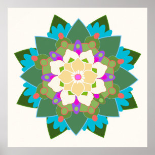Colorful Floral Lotus Flower Mandala Poster
