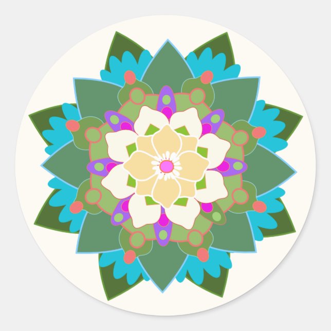 Colorful Floral Lotus Mandala Flower Sticker (Front)