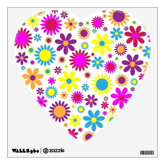 Colorful Floral Love Heart Shape Wall Sticker (Front)