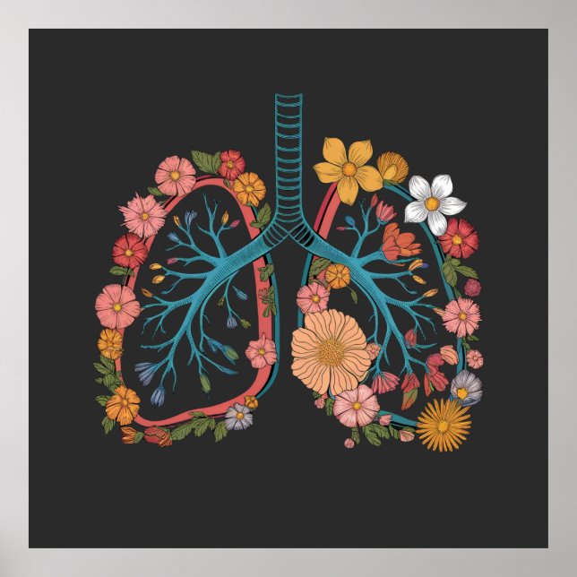 Colorful Floral Lungs Vector Illustration gift Poster (Front)