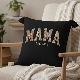 Colorful Floral Mama Varsity Feminine Artwork Throw Pillow