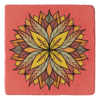 Colorful Floral Mandala Abstract Yellow Coral Trivet