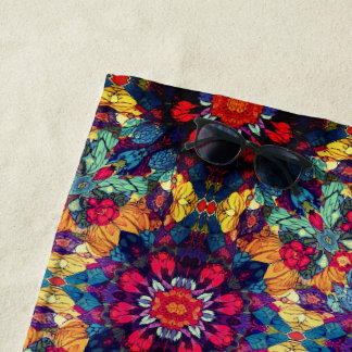 colorful floral mandala beach towel