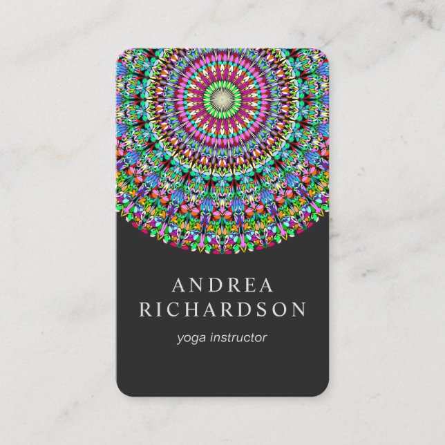 Colorful Floral Mandala Business Card (Front)