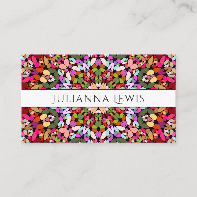Colorful Floral Mandala Business Card (Front)