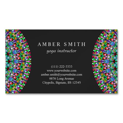 Colorful Floral Mandala Business Card Magnet
