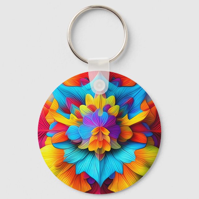 Colorful Floral Mandala Flower Design-56756 Keychain (Front)