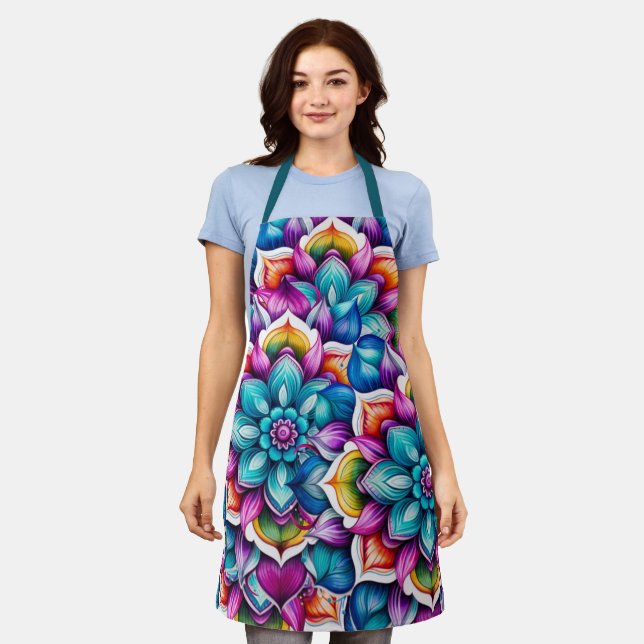 Colorful Floral Mandala Medium Apron (Worn)