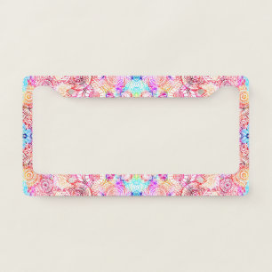 Colorful Floral Mandala Pattern License Plate Frame