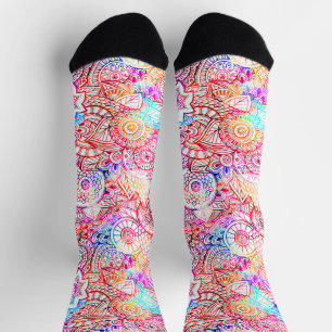Colorful Floral Mandala Pattern Socks