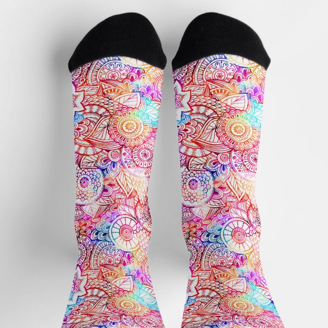 Colorful Floral Mandala Pattern Socks (Top)