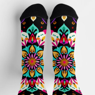 Colorful Floral Mandala Pattern Socks