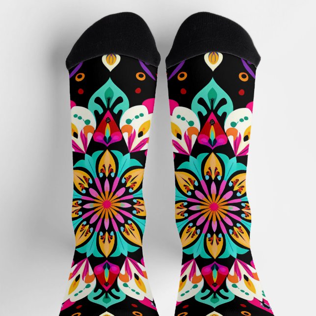 Colorful Floral Mandala Pattern Socks (Top)