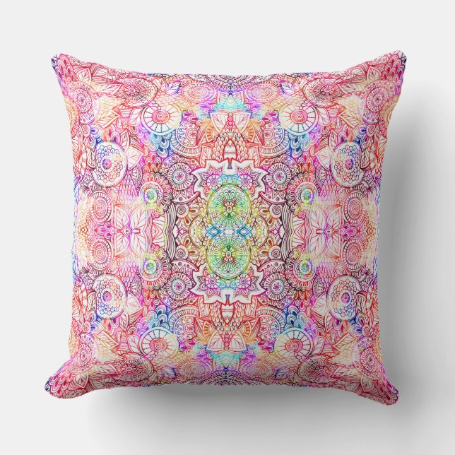 Colorful Floral Mandala Pattern Throw Pillow (Front)
