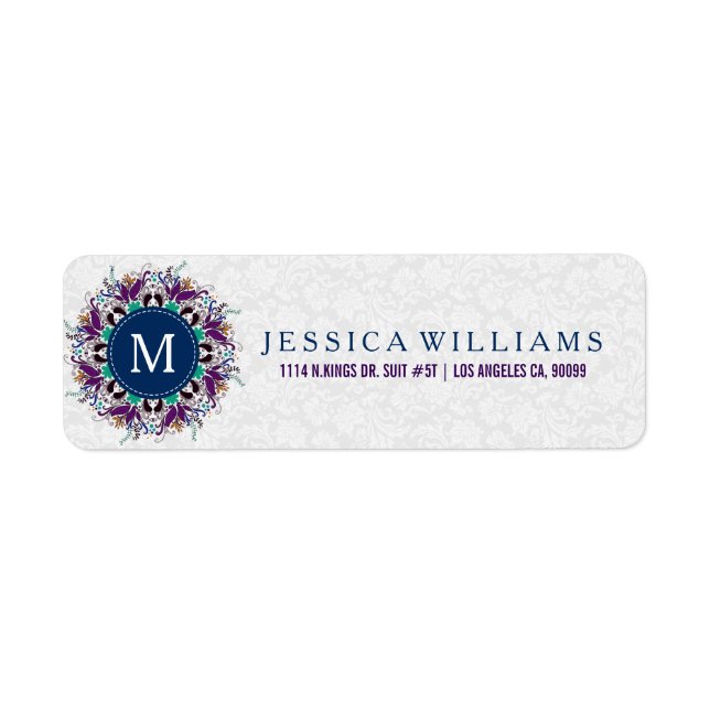 Colorful Floral Mandala With Monogram Label (Front)