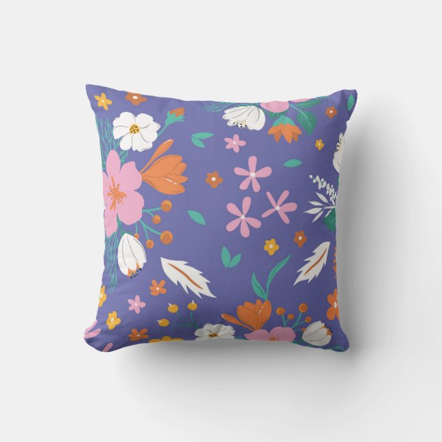 Colorful Floral Meadow Pattern Throw Pillow (Front)
