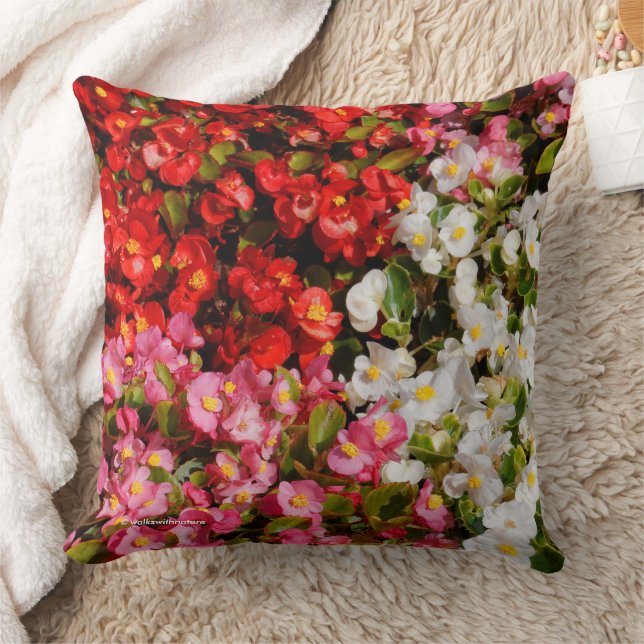 Colorful Floral Medley of Wax Begonias Throw Pillow (Blanket)