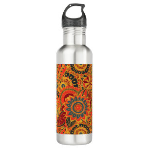 Colorful Floral Mehndi Paisley Bootar Folk Pattern Stainless Steel Water Bottle