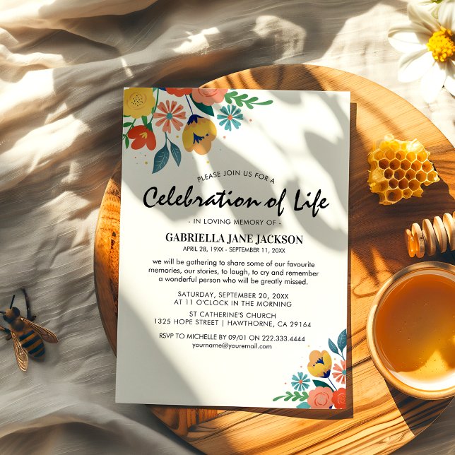 Colorful Floral Memorial | Celebration of Life Invitation (Creator Uploaded)