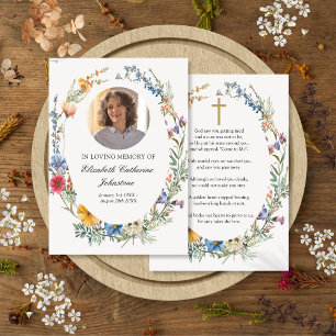 Colorful Floral Memorial Funeral Prayer Photo Card