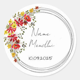 Colorful floral mendhi favor stickers