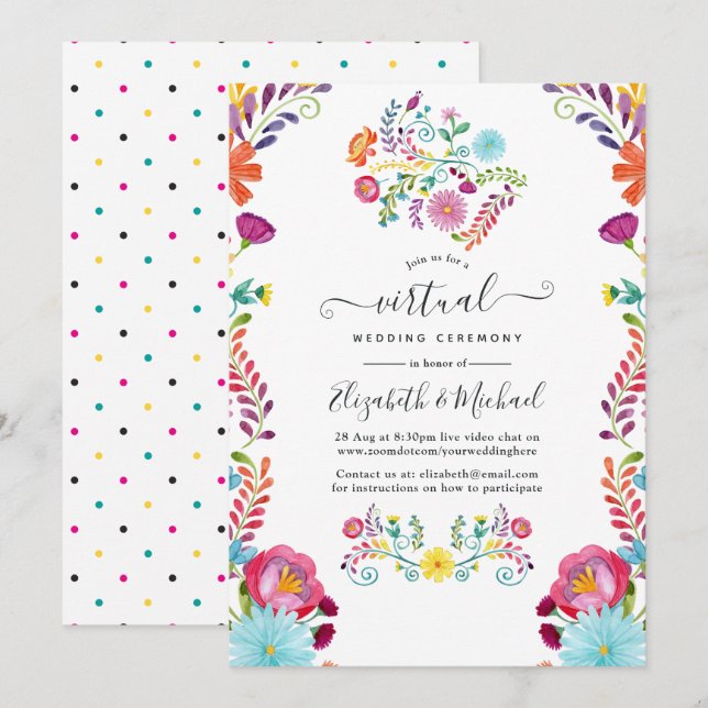 Colorful Floral Mexican Fiesta Virtual Wedding Invitation (Front/Back)