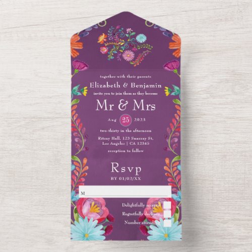 Colorful Floral Mexican Fiesta Wedding All In One  All In One Invitation