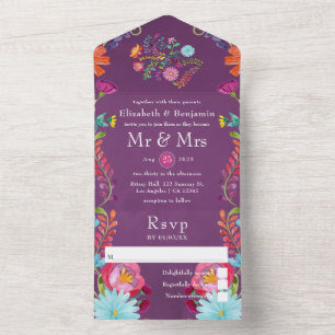 Colorful Floral Mexican Fiesta Wedding All In One  Invitation