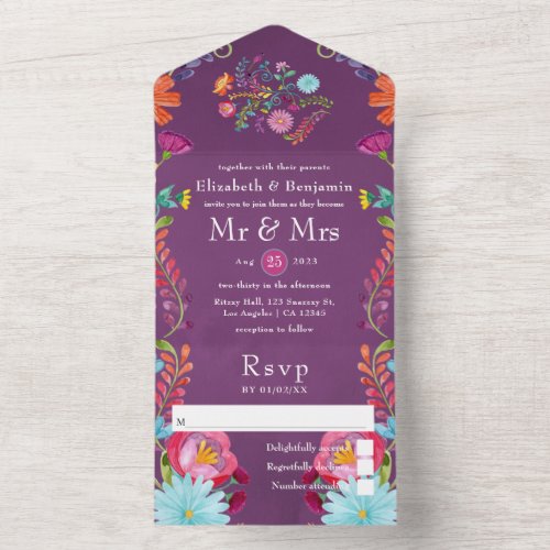 Colorful Floral Mexican Fiesta Wedding All In One Invitation
