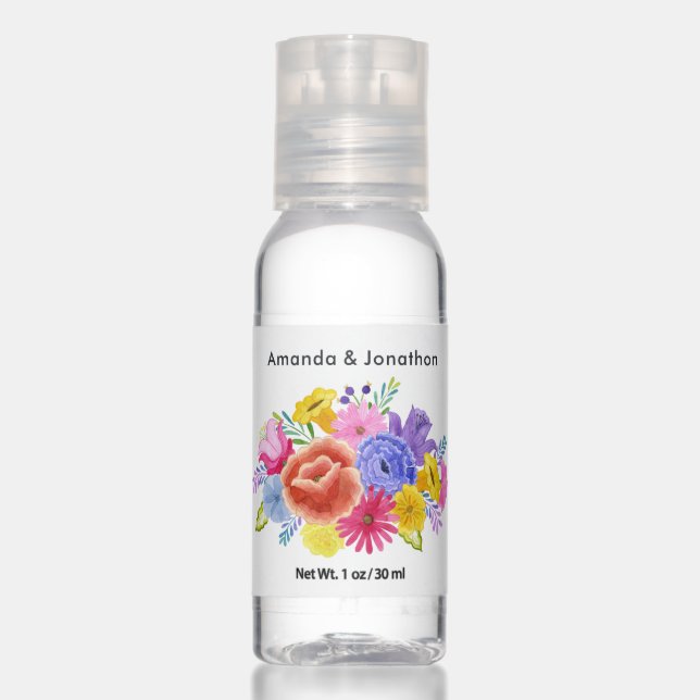 Colorful Floral Mexican Fiesta Wedding Hand Sanitizer (Front)