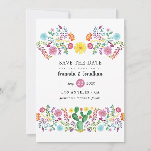 Colorful Floral Mexican Fiesta Wedding Photo Save The Date