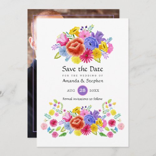 Colorful Floral Mexican Fiesta Wedding Photo Save The Date