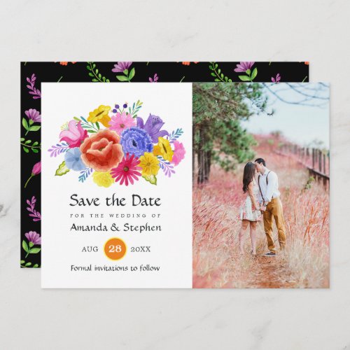 Colorful Floral Mexican Fiesta Wedding Photo Save The Date