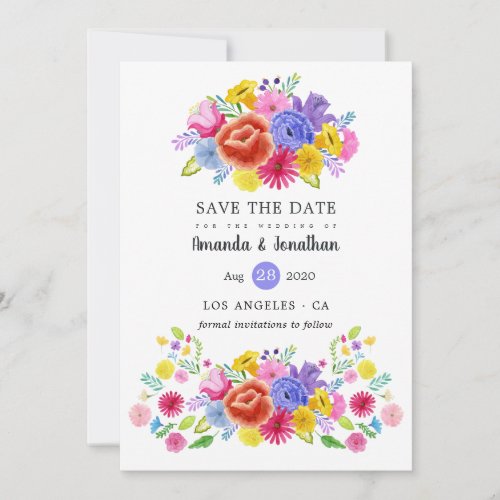 Colorful Floral Mexican Fiesta Wedding Photo Save The Date