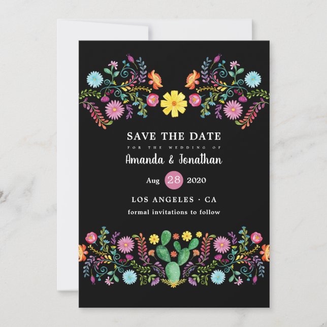 Colorful Floral Mexican Fiesta Wedding Save The Date (Front)
