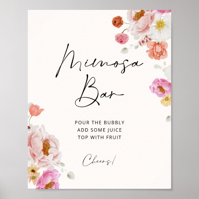 Colorful Floral Mimosa Bar Bridal Shower Poster (Front)