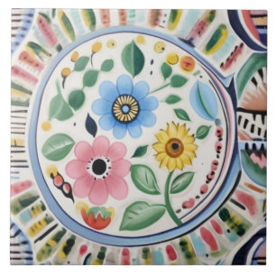 Colorful Floral Modern Contemporary Flowers Ceramic Tile
