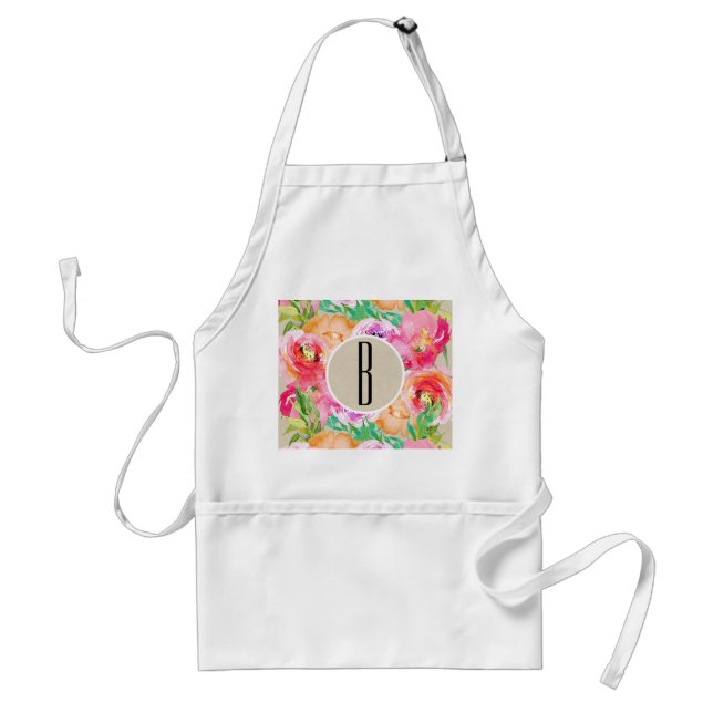 Colorful Floral Modern Rustic Botanical Kraft Adult Apron (Front)