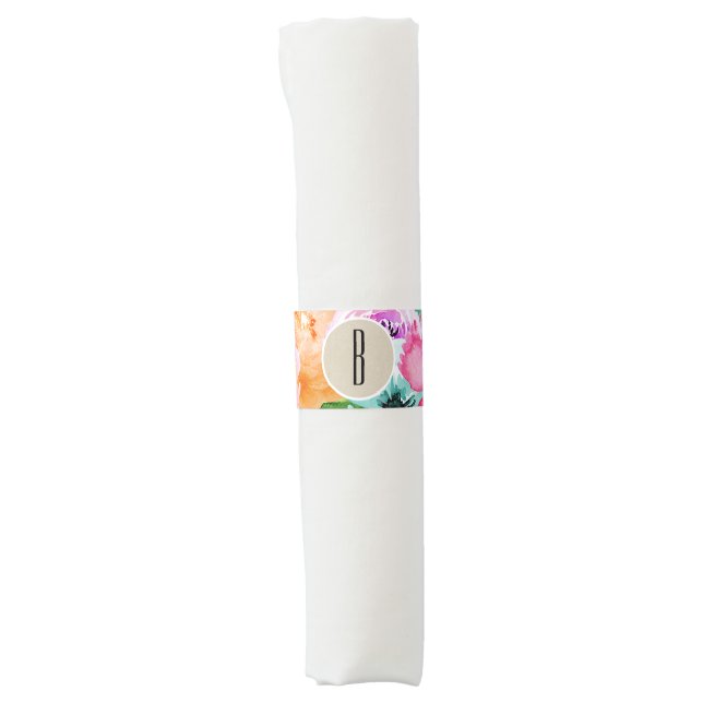 Colorful Floral Modern Rustic Botanical Kraft Napkin Bands (Front)